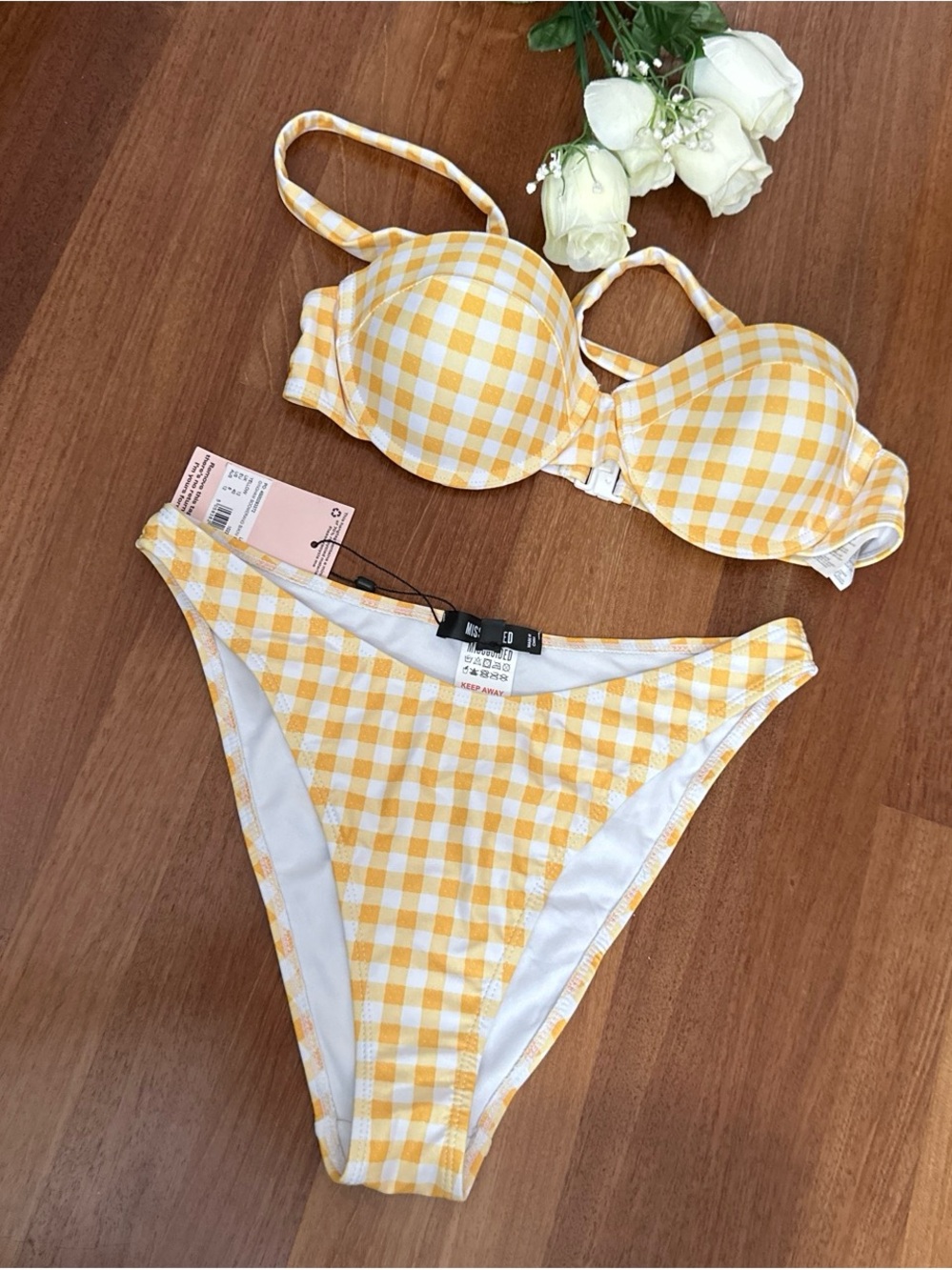 Missguided Yellow Gingham Bikini Set